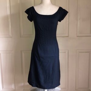 Theory Blue Linen Blend Pintuck Short Sleeve Dress